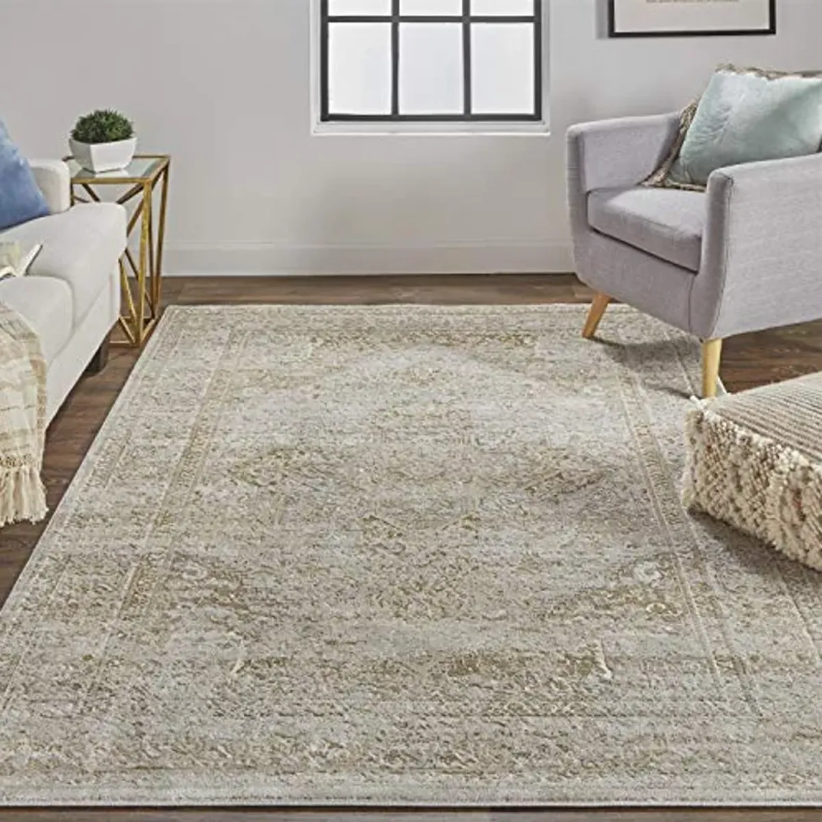 Feizy Rugs - Aura Collection, Traditional Ornamental Area Rug - Brown/Gold 5' x 8'