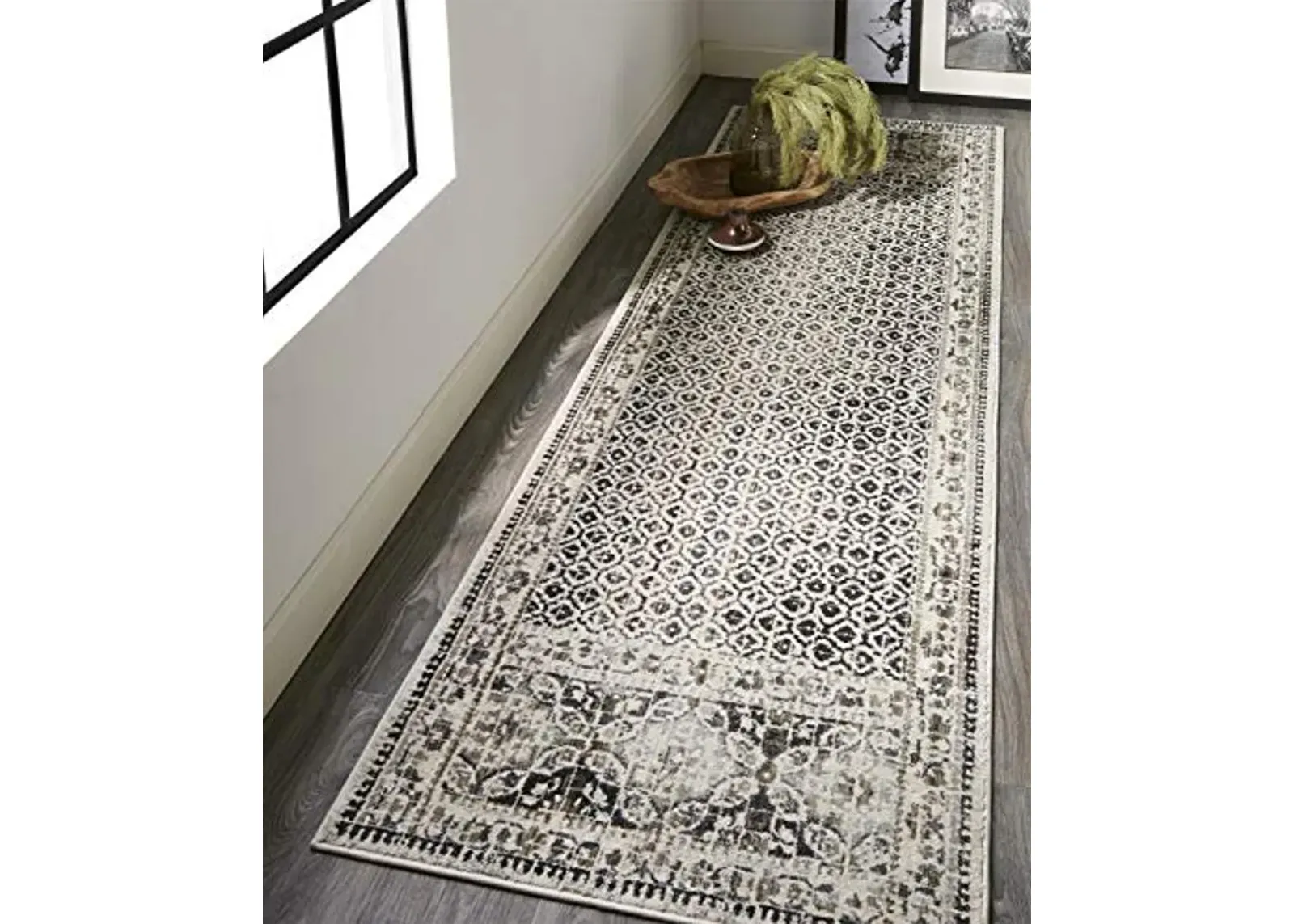 Feizy Rugs - Kano Collection, Transitional Area Rug - Border Gray/Ivory 2'-7" x 8' - Runner