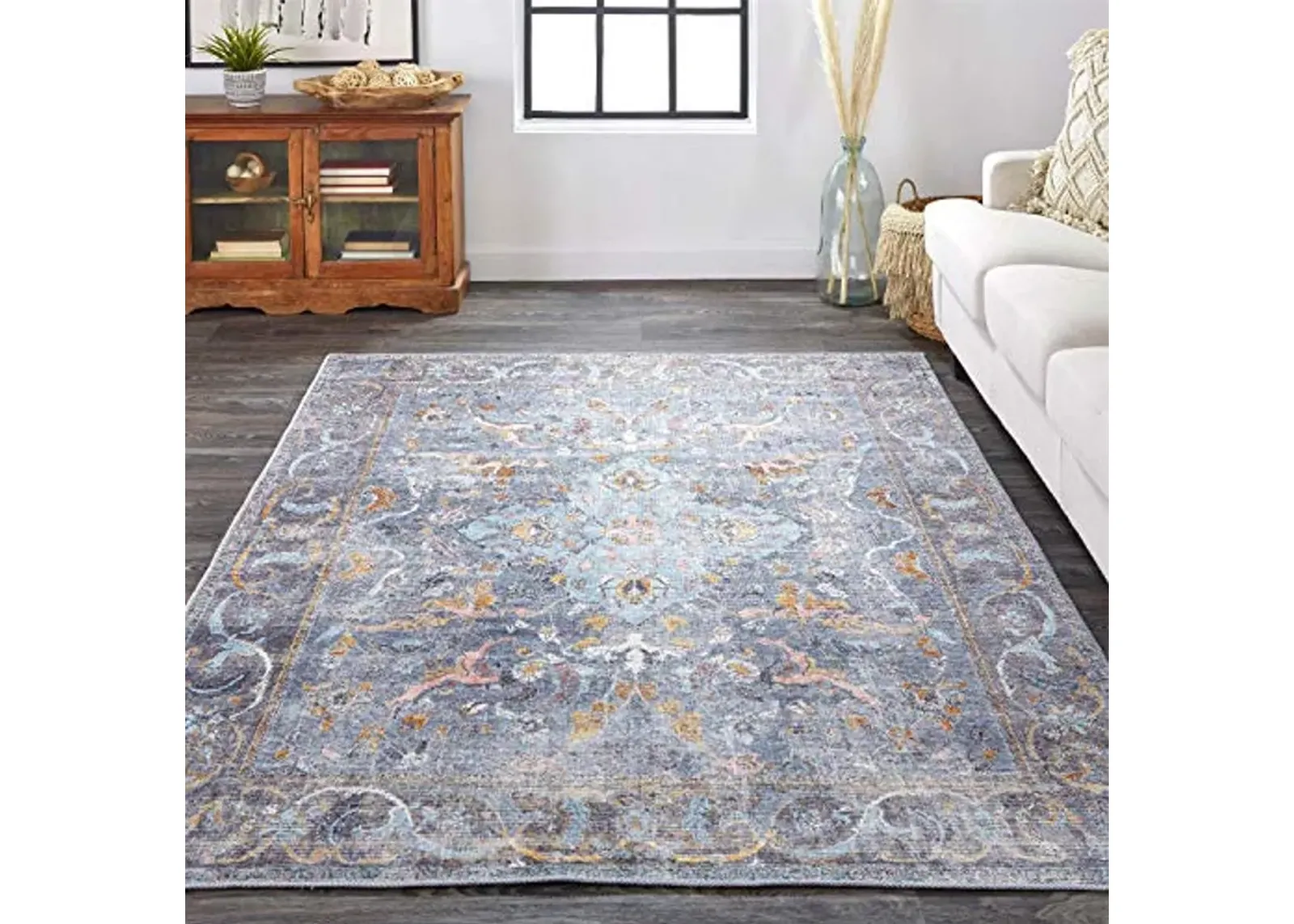 Feizy Rugs - Percy Collection, Transitional Medallion Area Rug - Blue/Multi 4' x 6'