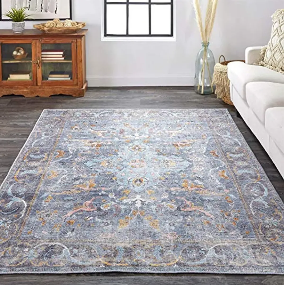 Feizy Rugs - Percy Collection, Transitional Medallion Area Rug - Blue/Multi 4' x 6'