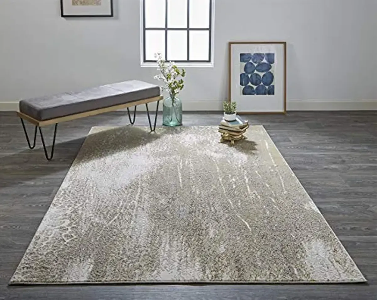 Feizy Rugs - Aura Collection, Contemporary Distressed Area Rug - Ivory/Gold 1'-8" X 2'-10"