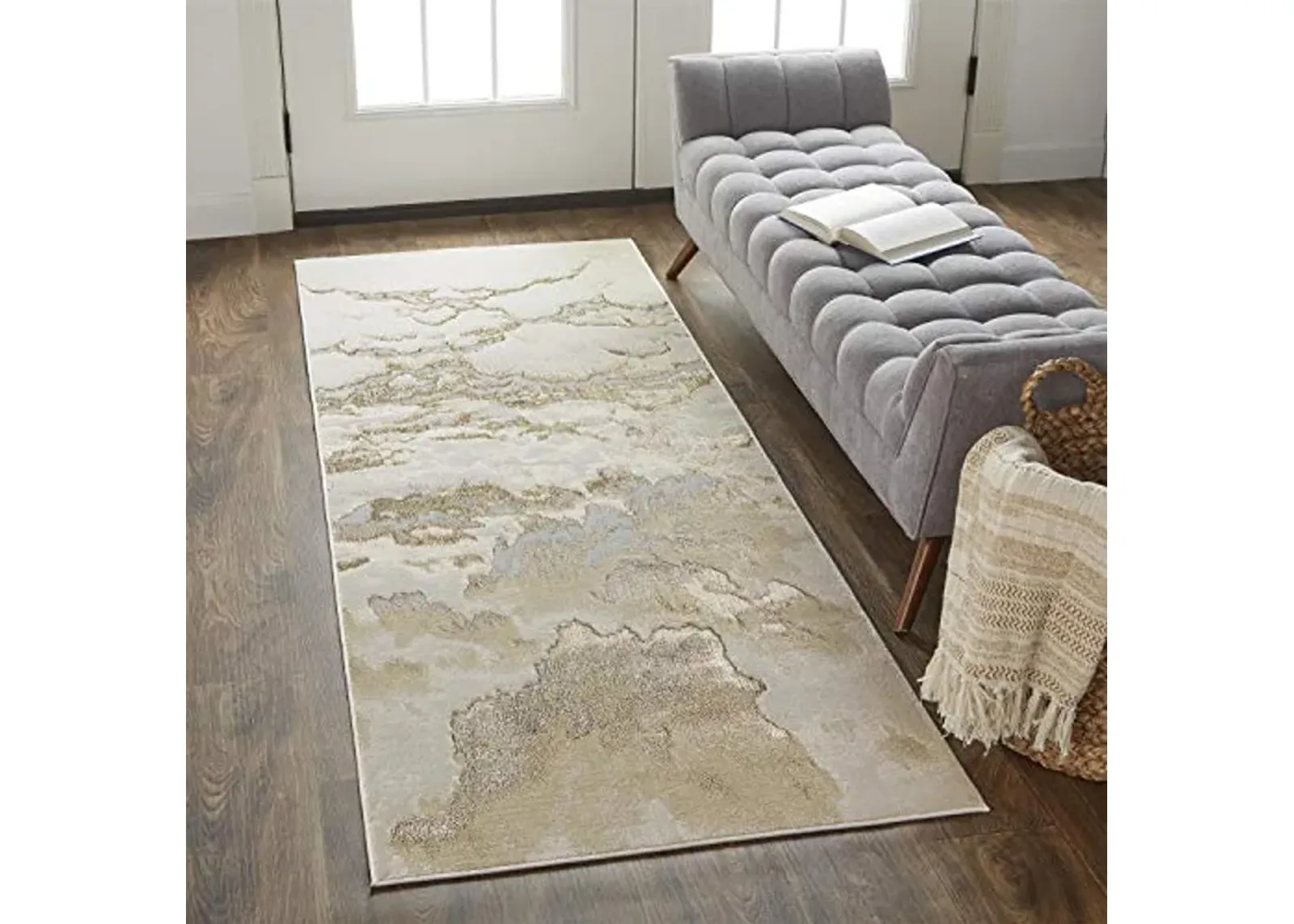 Feizy Rugs - Aura Collection, Contemporary Abstract Area Rug - Beige/Gold 2'-10" X 7'-10" - Runner