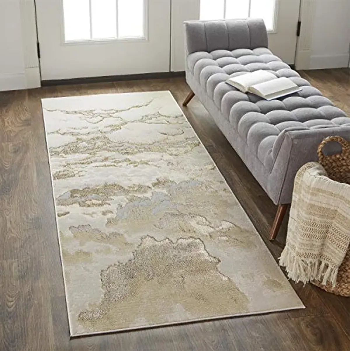 Feizy Rugs - Aura Collection, Contemporary Abstract Area Rug - Beige/Gold 2'-10" X 7'-10" - Runner