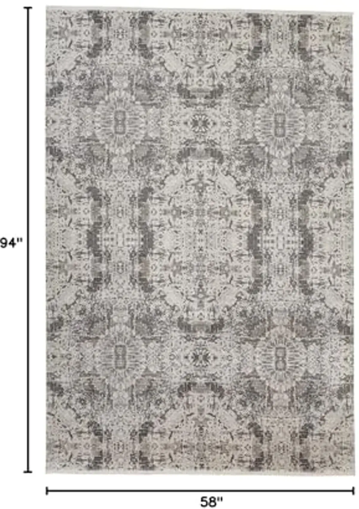 Feizy Rugs - Cadiz Collection, Transitional Medallion Area Rug - Light Gray/Black 4'10" X 7'10"