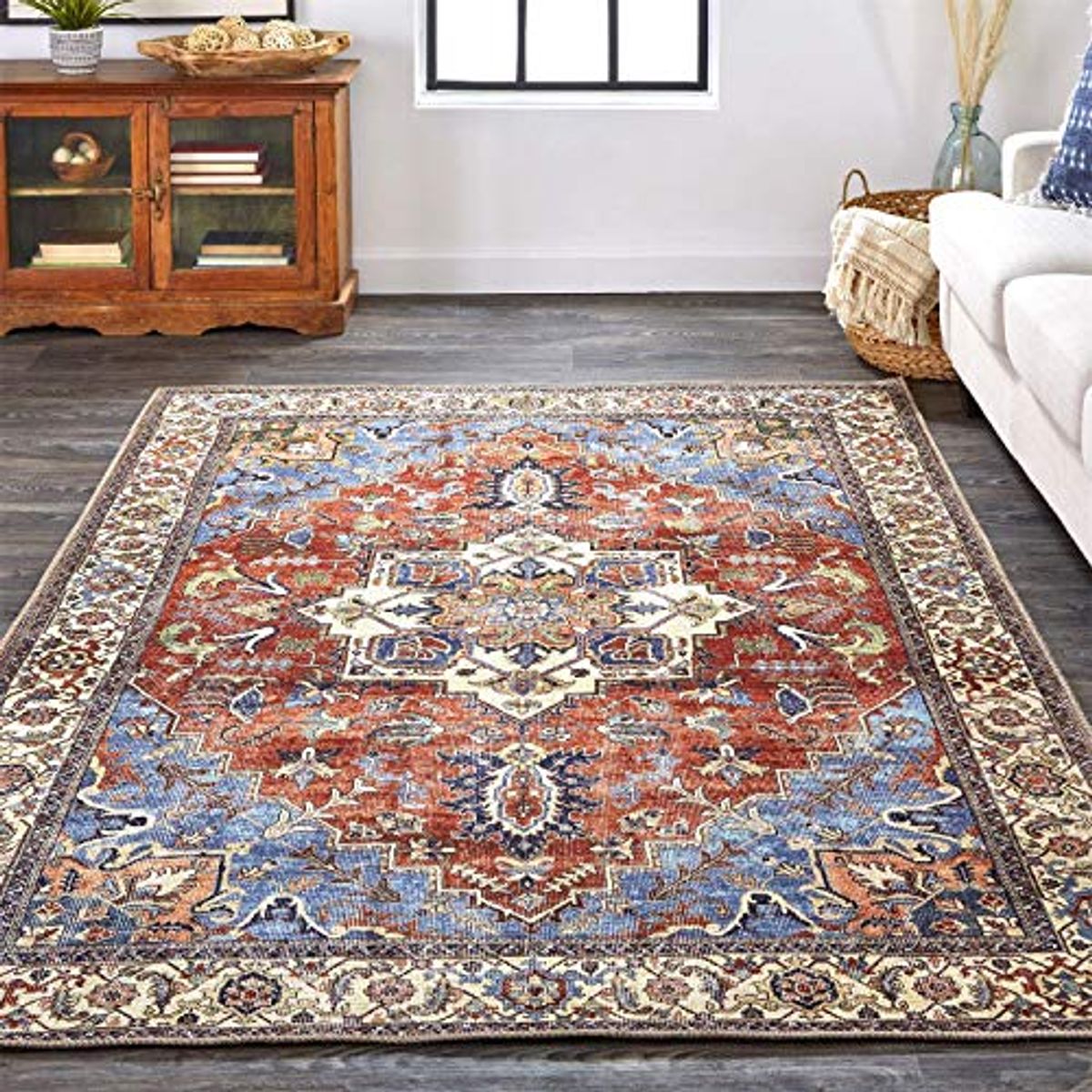 Feizy Rugs - Percy Collection, Traditional Medallion Area Rug - Blue/Rust 4' x 6'