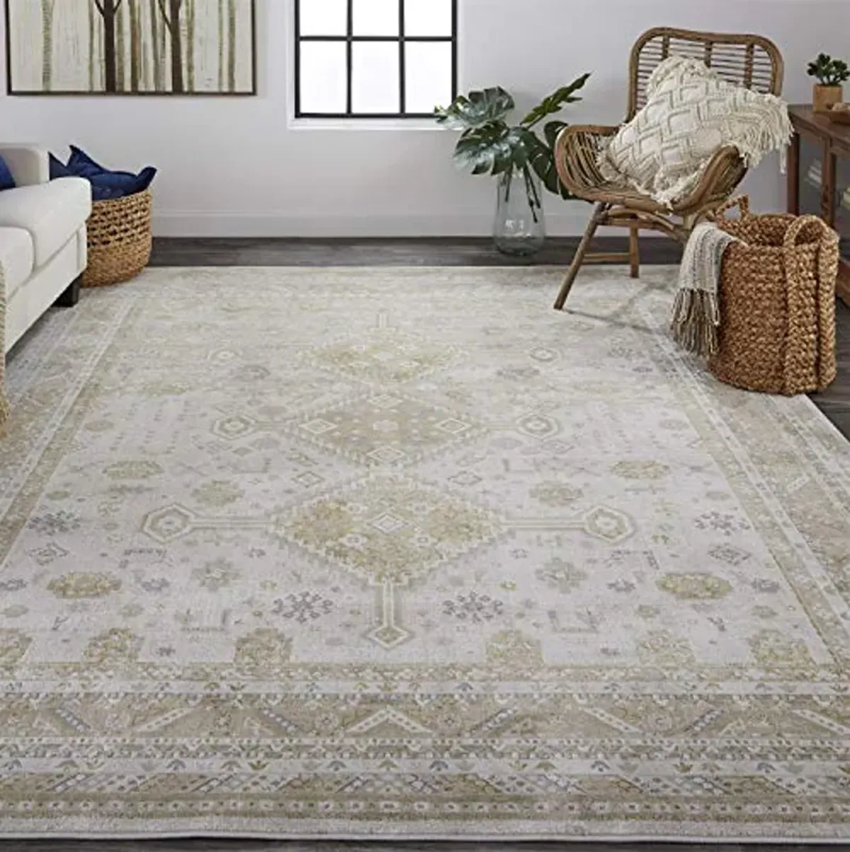 Feizy Rugs - Aura Collection, Traditional Ornamental Area Rug - Gold/Ivory 1'-8" X 2'-10"