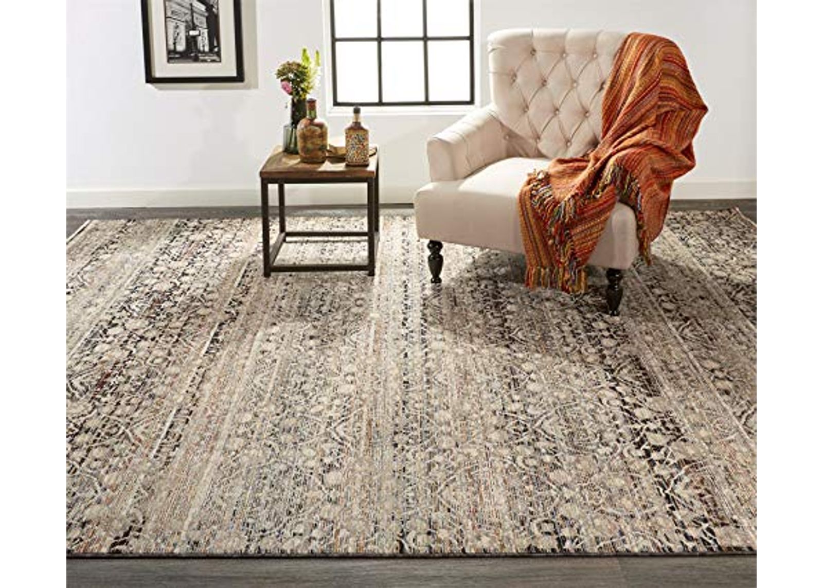 Feizy Rugs - Caprio Collection, Traditional Distressed Area Rug - Stone 2' X 3'-4"