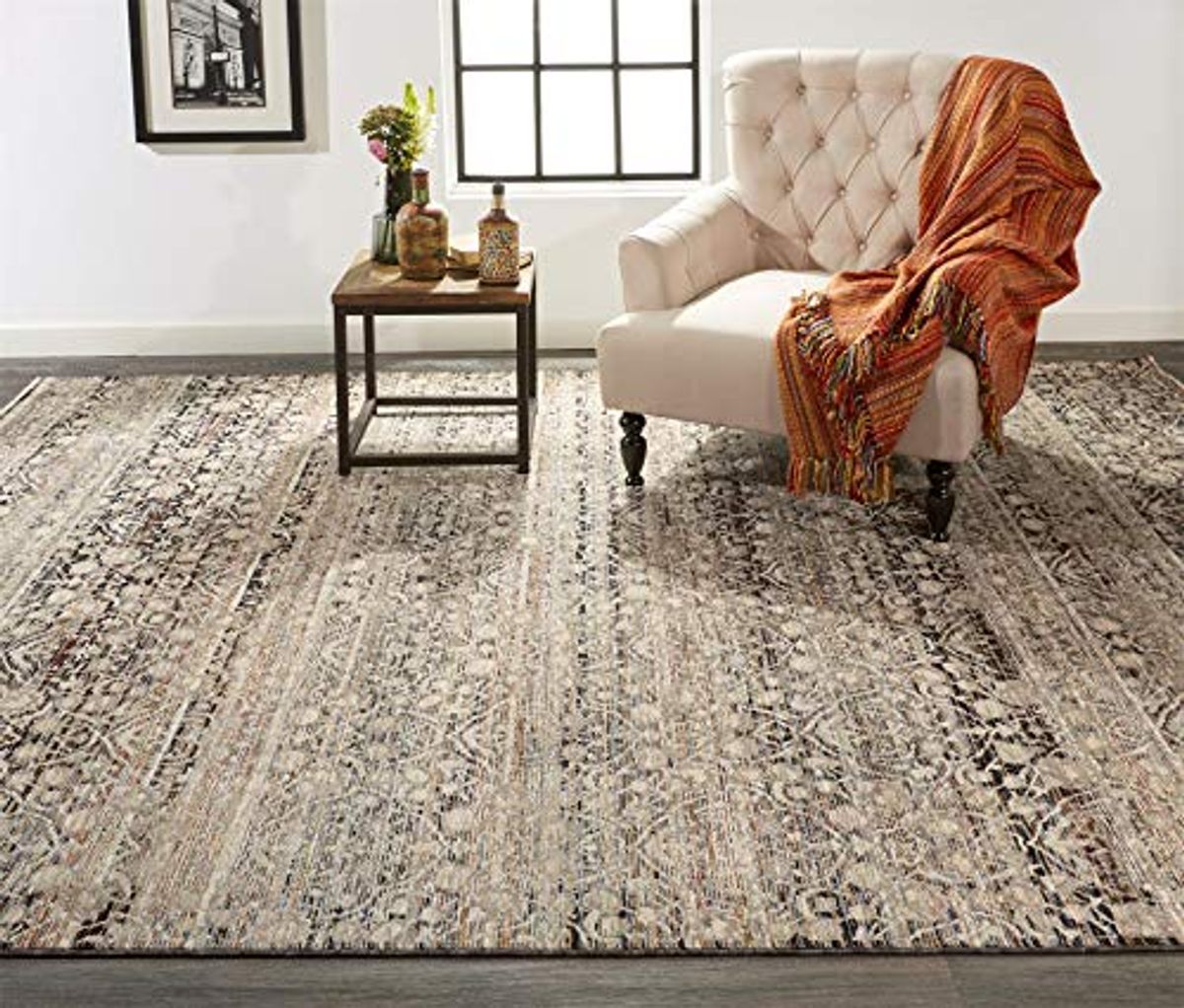 Feizy Rugs - Caprio Collection, Traditional Distressed Area Rug - Stone 2' X 3'-4"