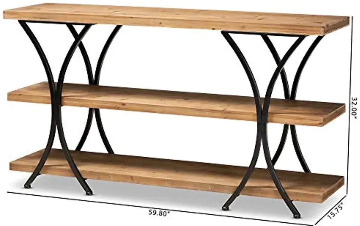 Baxton Studio Terrell Modern Rustic and Industrial Natural Brown Finished Wood and Black Finished Metal Console Table