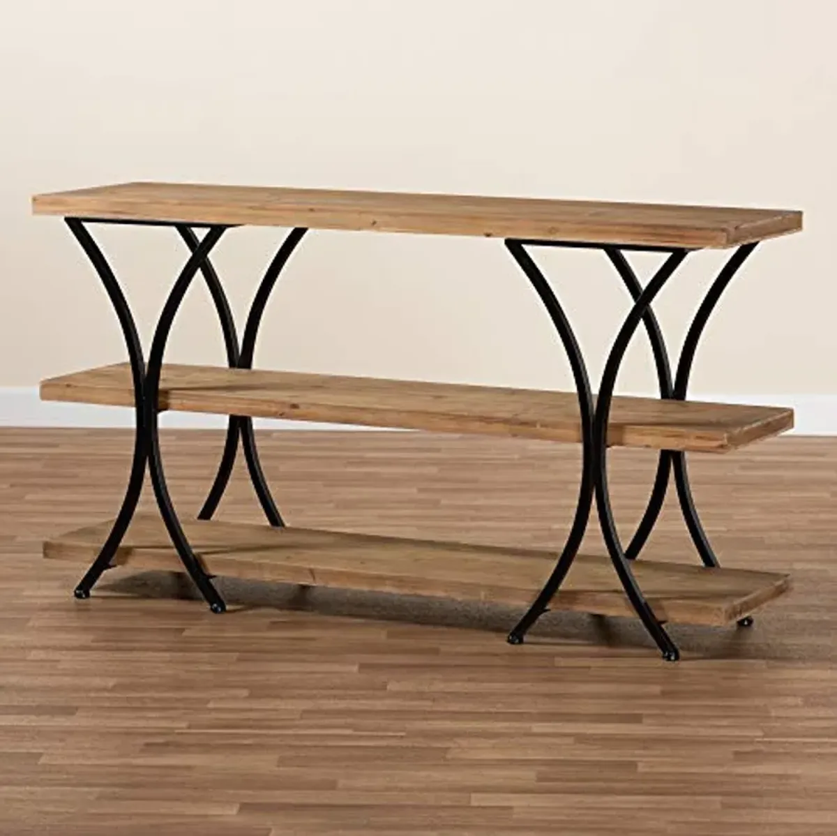 Baxton Studio Terrell Modern Rustic and Industrial Natural Brown Finished Wood and Black Finished Metal Console Table