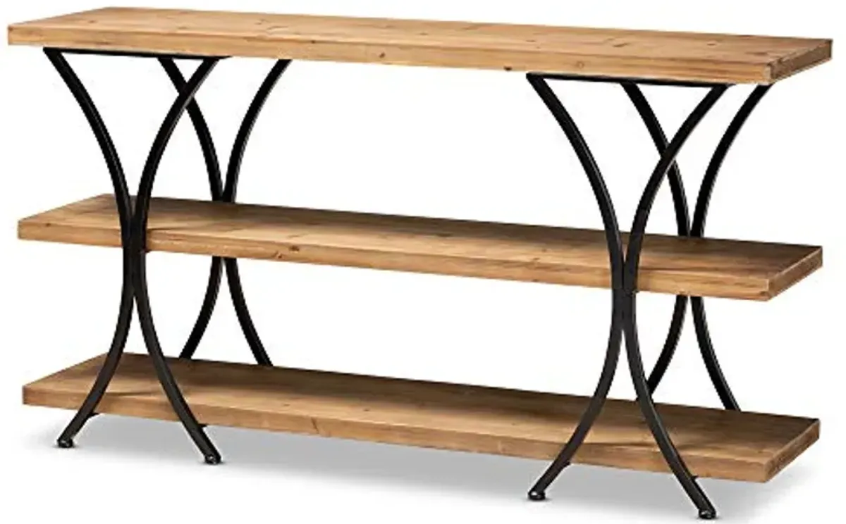 Baxton Studio Terrell Modern Rustic and Industrial Natural Brown Finished Wood and Black Finished Metal Console Table