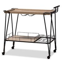 Baxton Studio Perilla Modern Rustic and Industrial Oak Brown Finished Wood and Black Finished Metal 2-Tier Wine Serving Cart