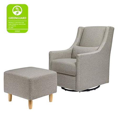 Babyletto Toco Upholstered Swivel Glider and Stationary Ottoman in Performance Grey Eco-Weave, Water Repellent & Stain Resistant, Fabric, Greenguard Gold Certified