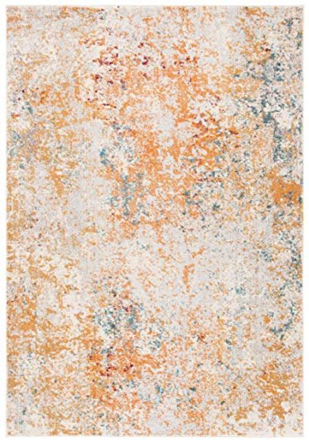 SAFAVIEH Madison Collection 9' x 12' Ivory / Orange MAD453B Modern Abstract Non-Shedding Living Room Bedroom Dining Home Office Area Rug