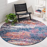 SAFAVIEH Evoke Collection 6'7" Round Navy / Orange EVK272N Modern Abstract Non-Shedding Dining Room Entryway Foyer Living Room Bedroom Area Rug