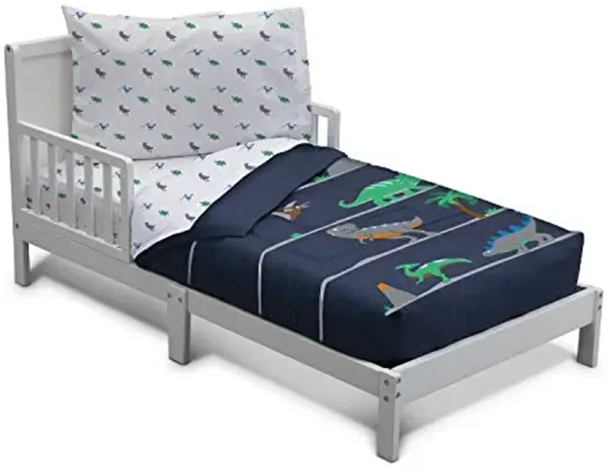 Delta Children 4 Piece Toddler Bedding Set for Boys - Reversible 2-in-1 Comforter - Includes Fitted Comforter to Keep Little Ones Snug, Bottom Sheet, Top Sheet, Pillow Case - Jurassic Dinosaur