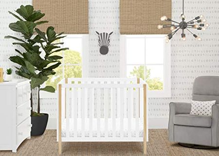 Delta Children Gio Mini Crib with 2.75" Mattress Included, Bianca White/Natural