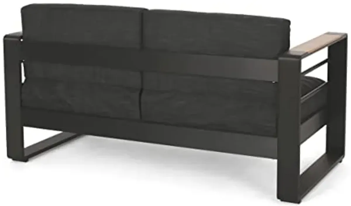 Christopher Knight Home Giovanna Outdoor LOVESEAT, Dark Gray + Natural + Black Anodize