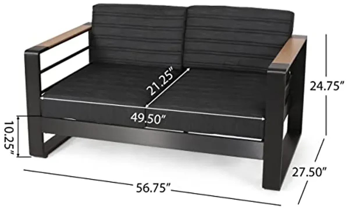 Christopher Knight Home Giovanna Outdoor LOVESEAT, Dark Gray + Natural + Black Anodize