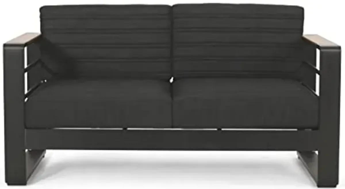 Christopher Knight Home Giovanna Outdoor LOVESEAT, Dark Gray + Natural + Black Anodize