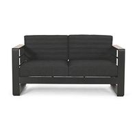 Christopher Knight Home Giovanna Outdoor LOVESEAT, Dark Gray + Natural + Black Anodize
