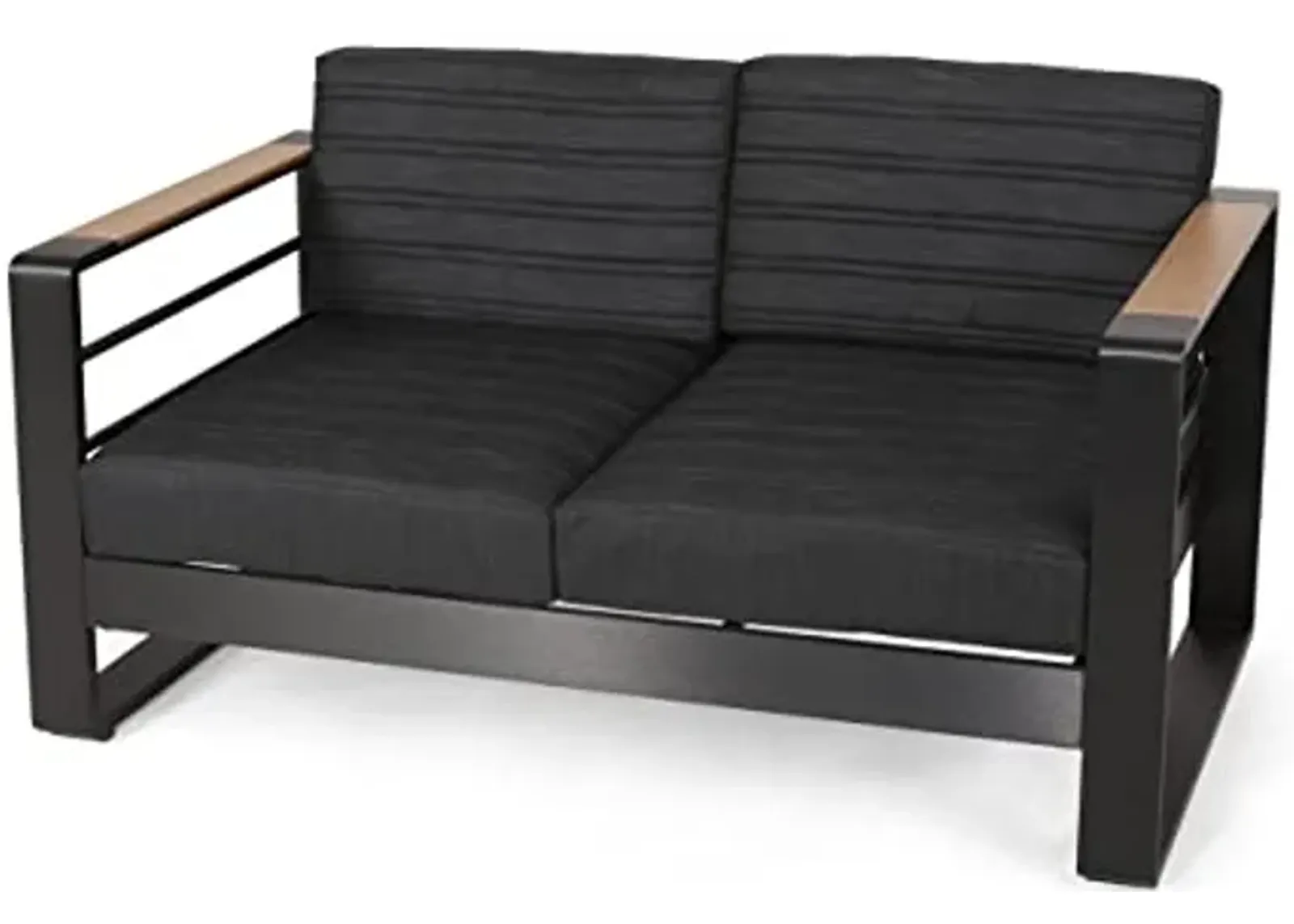 Christopher Knight Home Giovanna Outdoor LOVESEAT, Dark Gray + Natural + Black Anodize