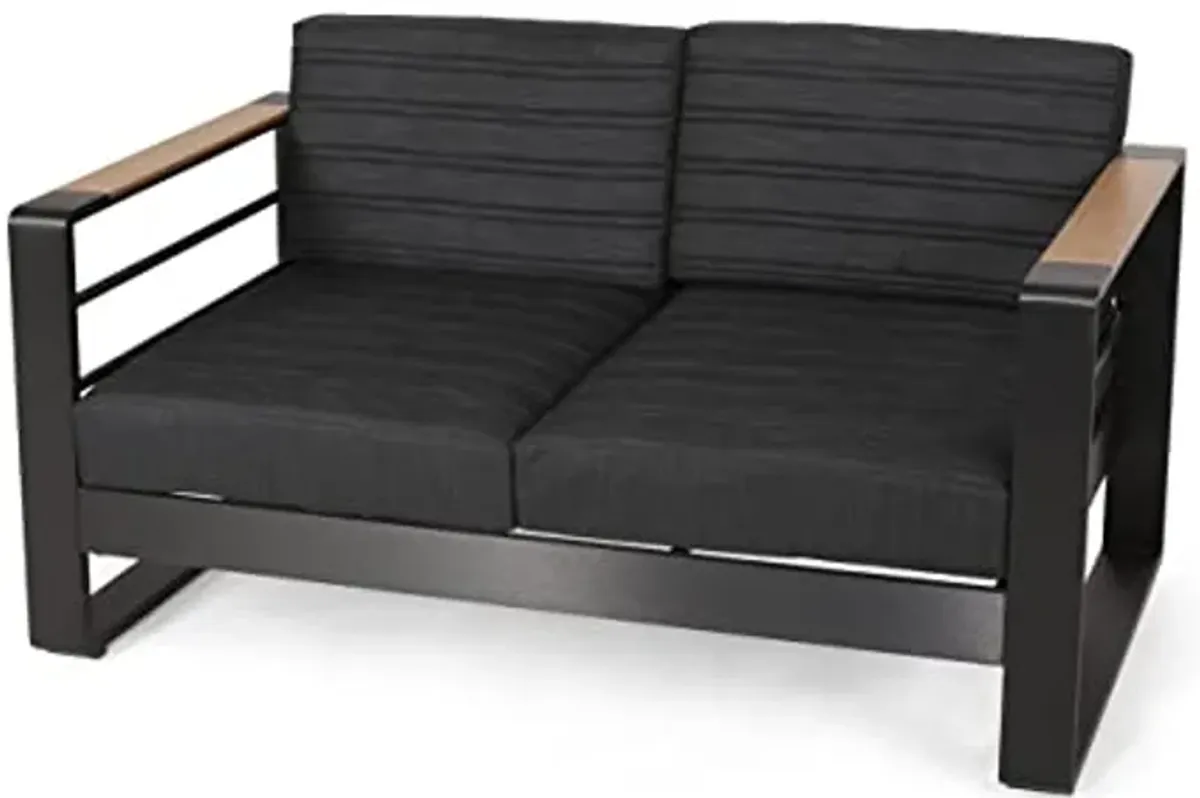 Christopher Knight Home Giovanna Outdoor LOVESEAT, Dark Gray + Natural + Black Anodize