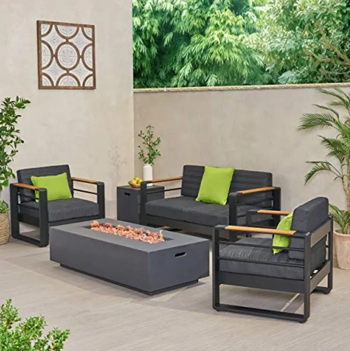 Christopher Knight Home Giovanna Outdoor Conversation Sets, Black + Natural + Dark Gray