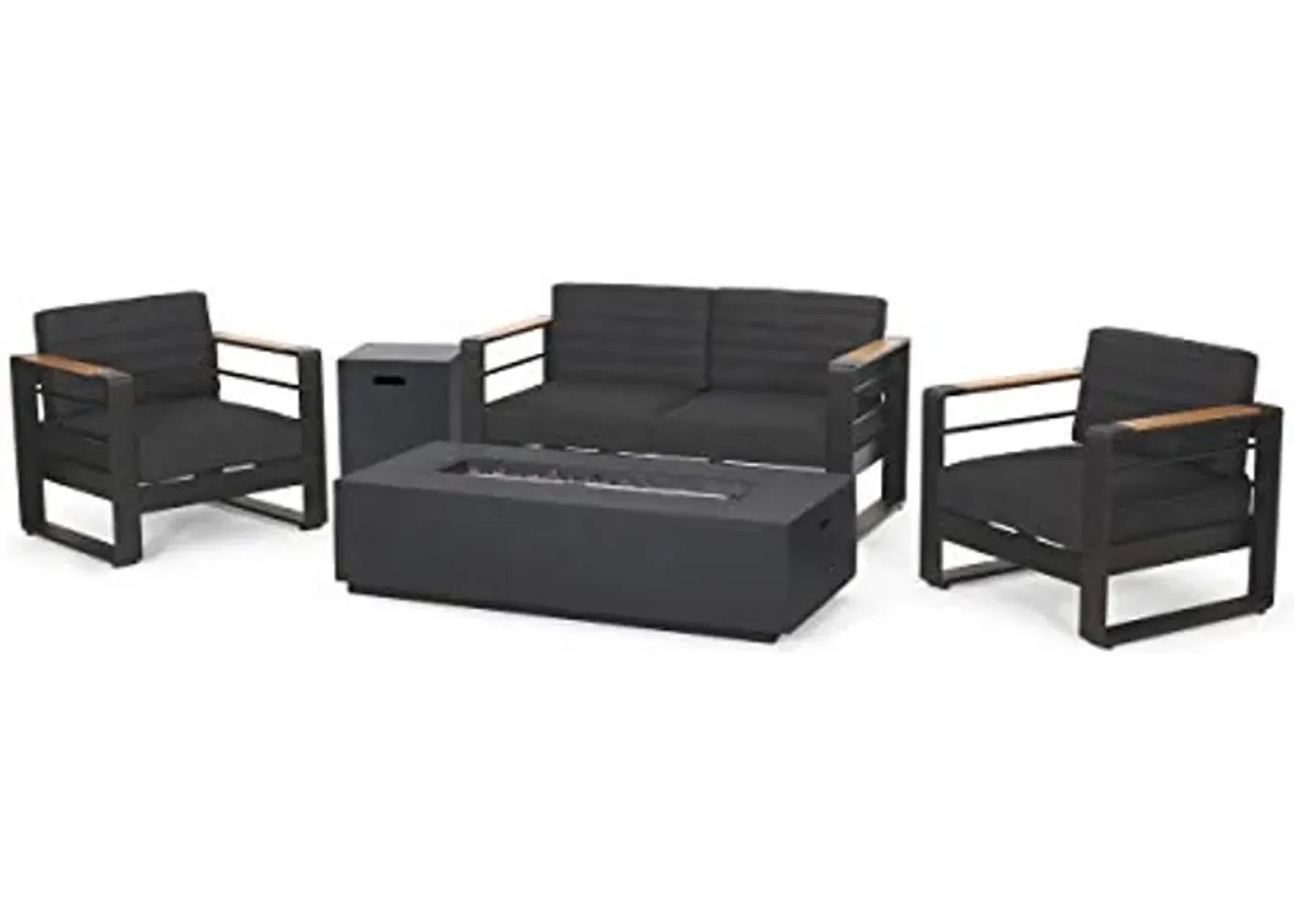 Christopher Knight Home Giovanna Outdoor Conversation Sets, Black + Natural + Dark Gray