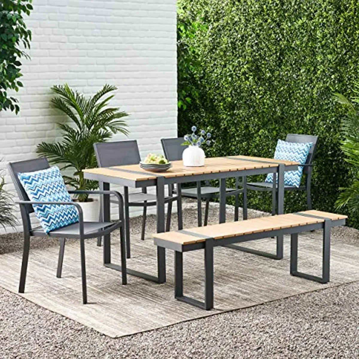 Christopher Knight Home Otero Outdoor Dining Sets, Natural + Gray + Dark Gray