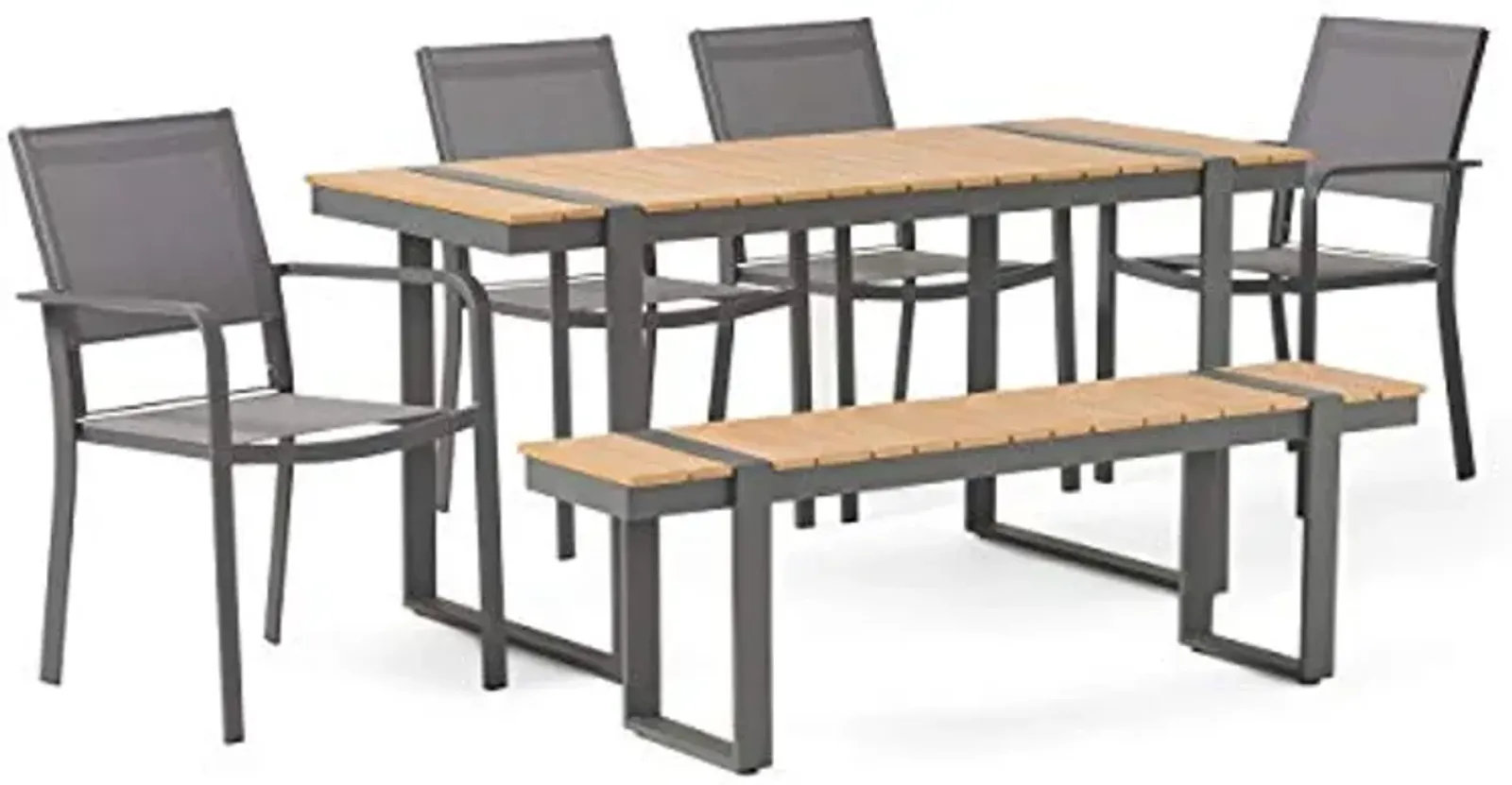 Christopher Knight Home Otero Outdoor Dining Sets, Natural + Gray + Dark Gray