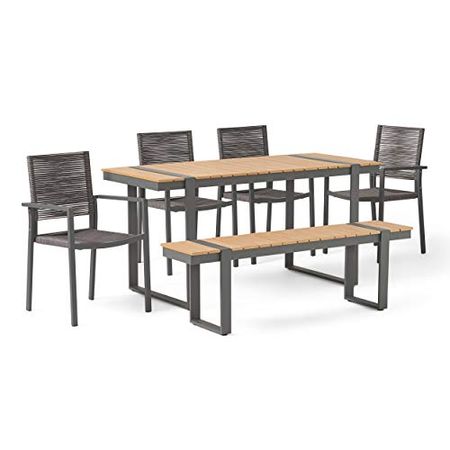 Christopher Knight Home Quay Outdoor Dining Sets, Natural + Gray + Dark Gray