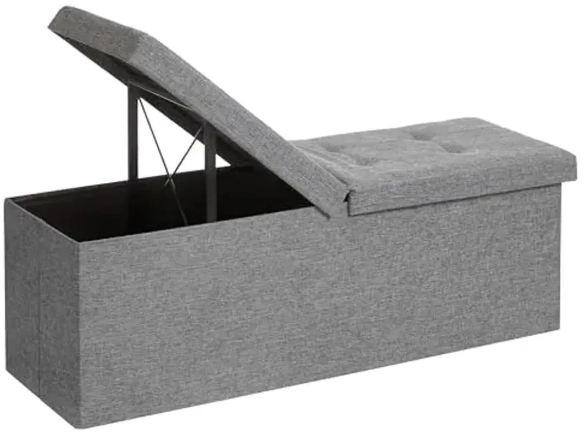 SONGMICS MAZIE Collection - 43 Inches Storage Ottoman, Foldable Storage Bench with Flipping Lid, 660 lb Load Capacity, for Entryway, Living Room, Bedroom, Light Gray ULSF71G