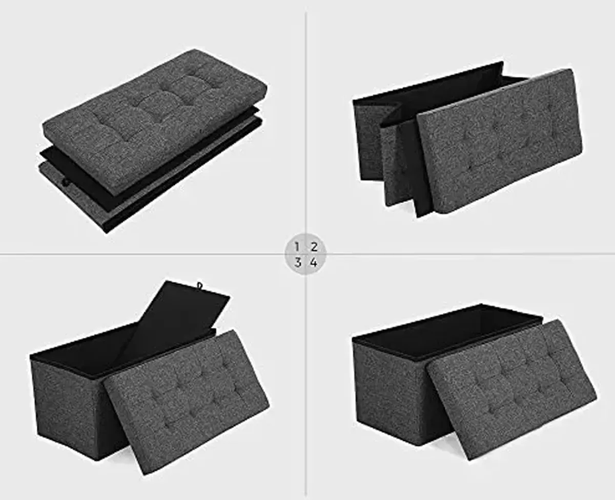 SONGMICS MAZIE Collection - 30 Inches Storage Ottoman, Foldable Storage Bench with Flipping Lid, 660 lb Load Capacity, for Entryway, Living Room, Bedroom, Dark Gray ULSF46GYZ
