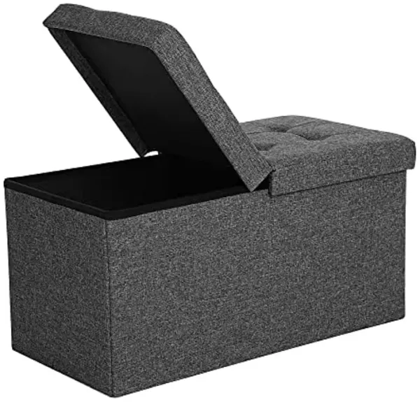 SONGMICS MAZIE Collection - 30 Inches Storage Ottoman, Foldable Storage Bench with Flipping Lid, 660 lb Load Capacity, for Entryway, Living Room, Bedroom, Dark Gray ULSF46GYZ