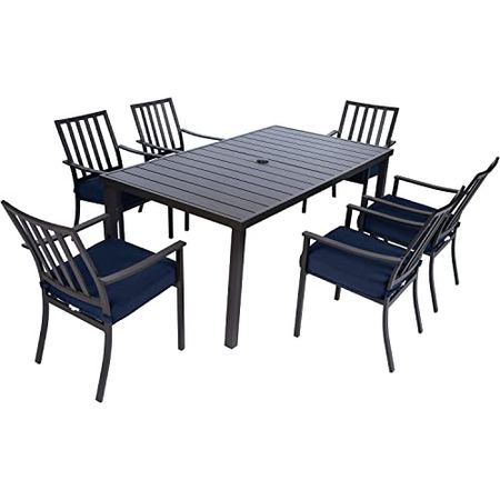Mod CARTDN7PC-NVY x 40 in. Slat Table Carter 7-Piece Set with 6 Navy Padded Dining Chairs and 72 in, Gray