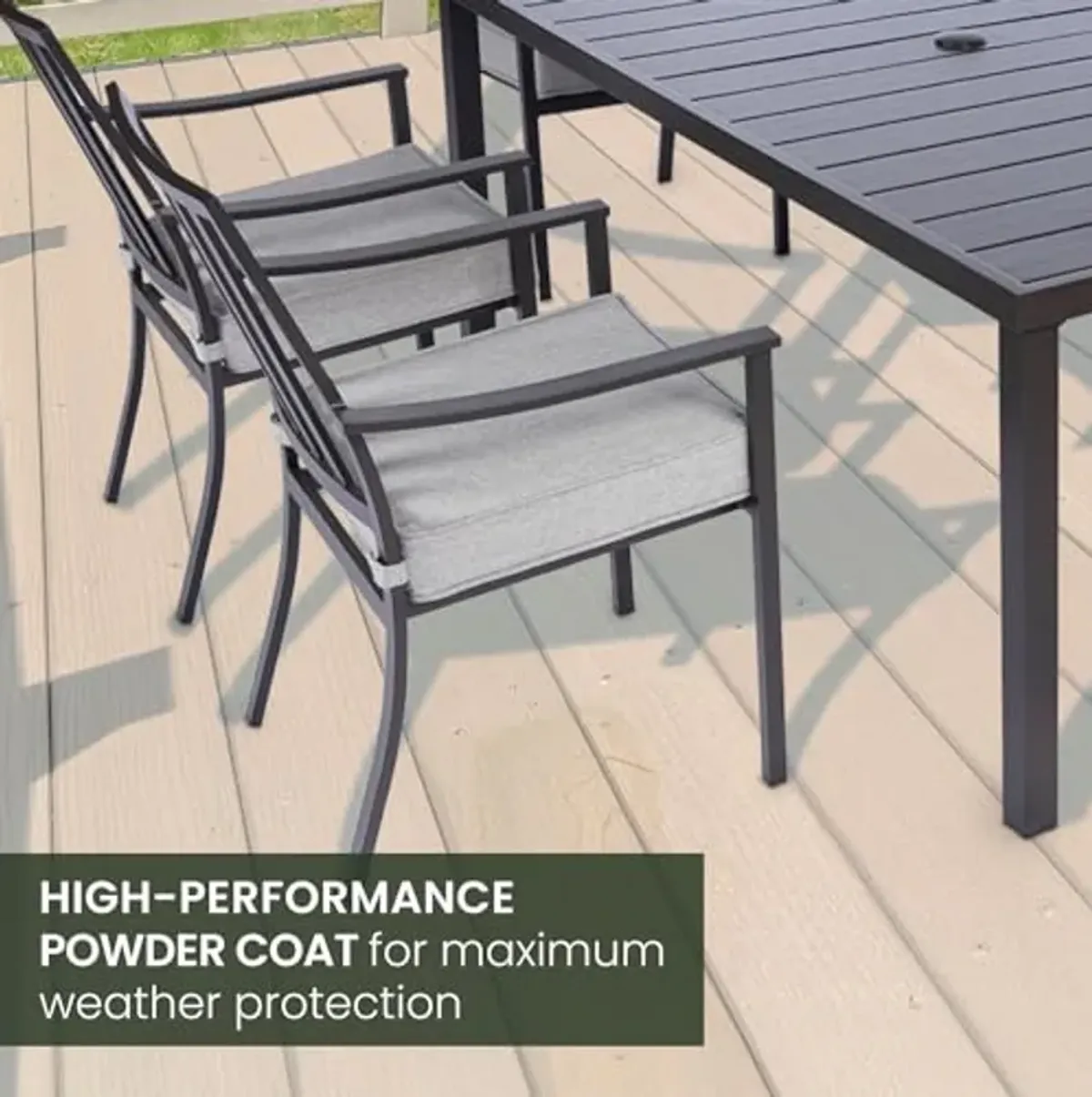 Mod Furniture Carter 7-Piece Patio Dining Set, Modern Patio Furniture, Outdoor Dining Set for 6 with All-Weather Aluminum Frames, Padded Dining Chairs, and Slat Table