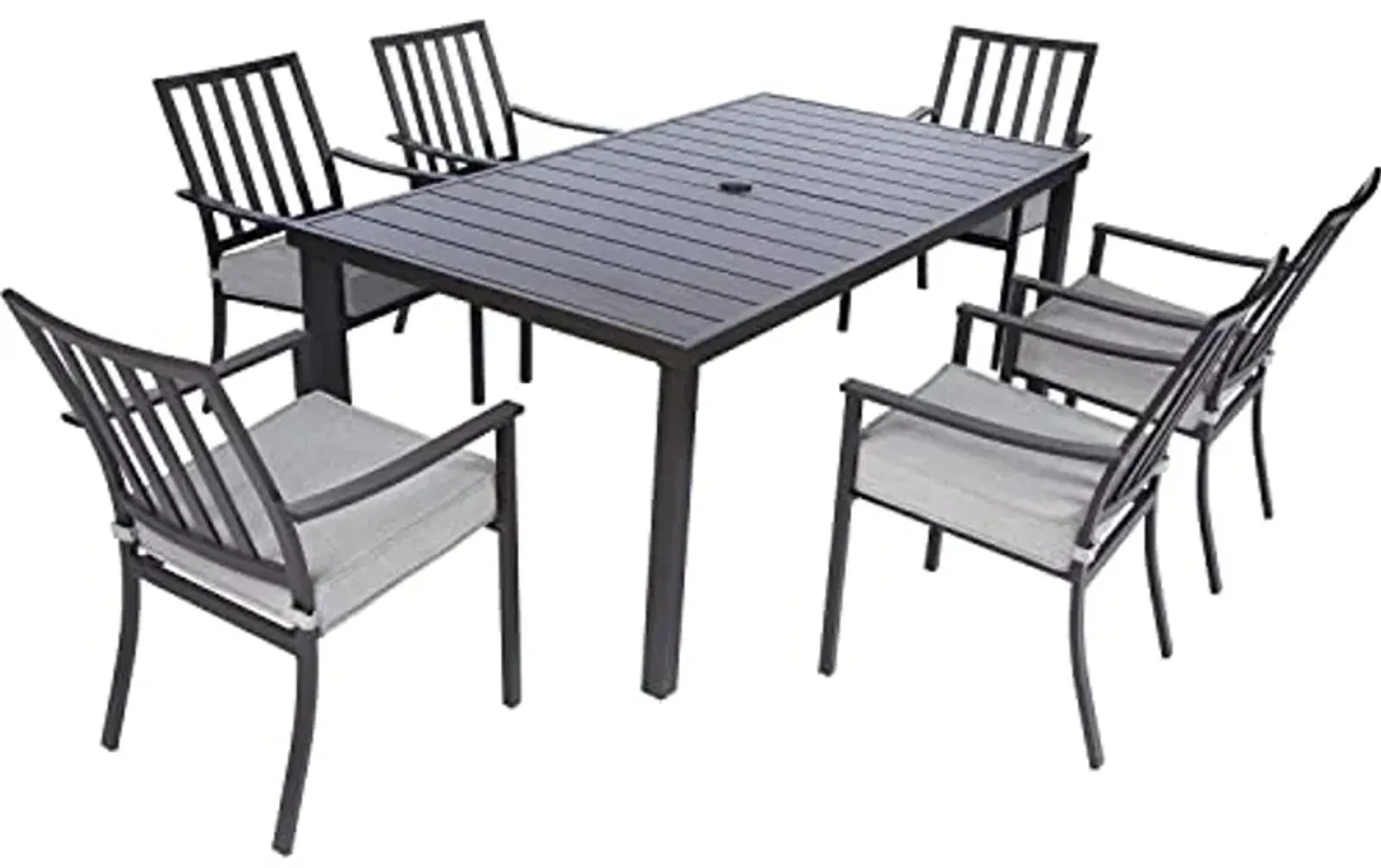 Mod Furniture Carter 7-Piece Patio Dining Set, Modern Patio Furniture, Outdoor Dining Set for 6 with All-Weather Aluminum Frames, Padded Dining Chairs, and Slat Table