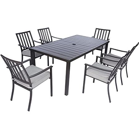 Mod CARTDN7PC-GRY Carter 7-Piece Modern Outdoor Patio Furniture Set with All-Weather Aluminum Frames, 6 Padded Dining Chairs and 72"x40" Slat Table, Gray
