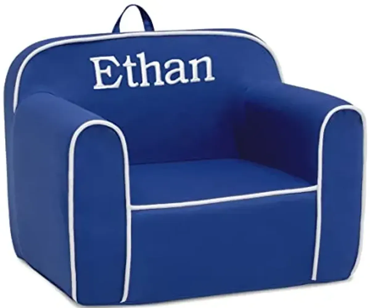 Delta Children Personalized Cozee Chair – Customize with Name – Foam Kids Chair for Ages 18 Months and Up, Blue/White