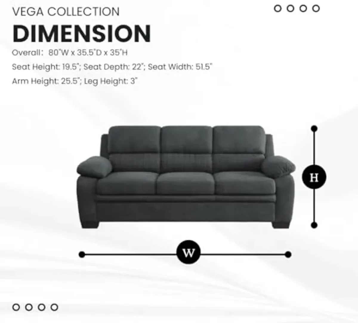 Lexicon Vega 2-Piece Living Room Sofa Set, Dark Gray