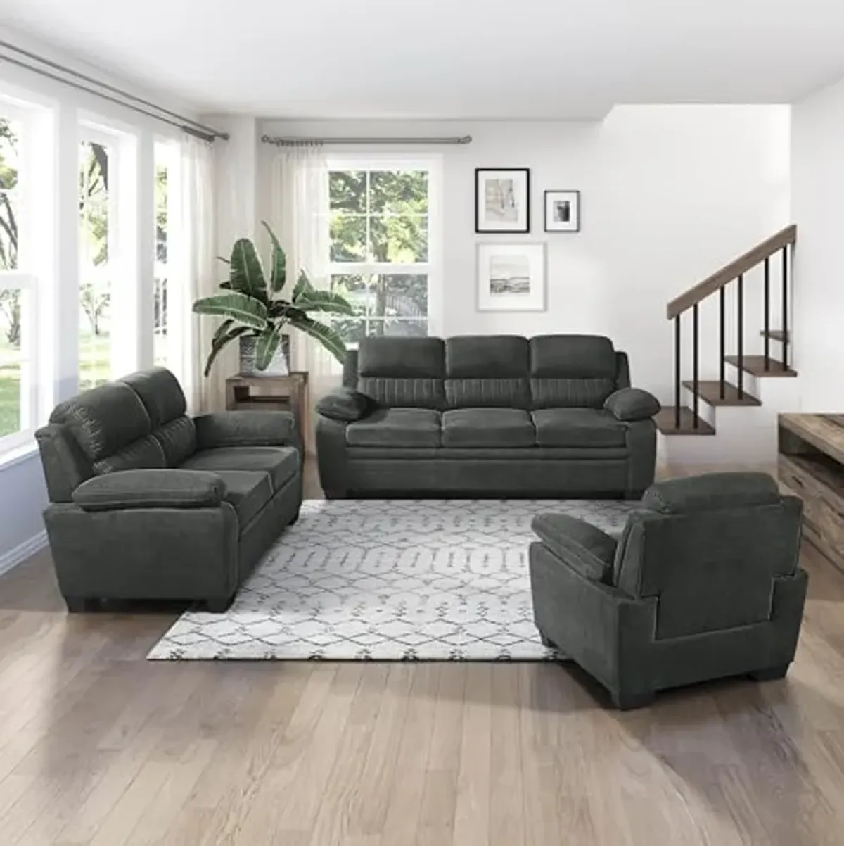 Lexicon Vega 2-Piece Living Room Sofa Set, Dark Gray