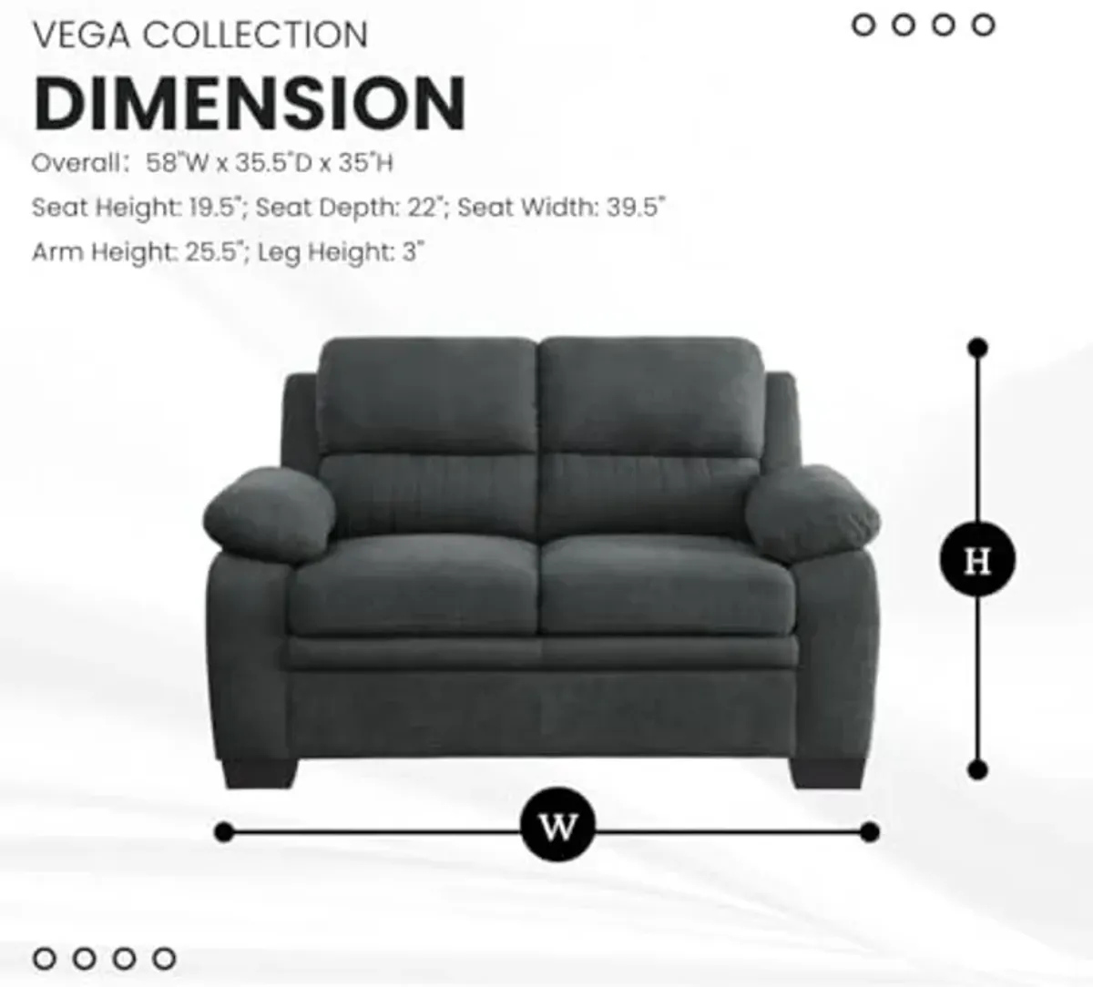 Lexicon Vega 2-Piece Living Room Sofa Set, Dark Gray