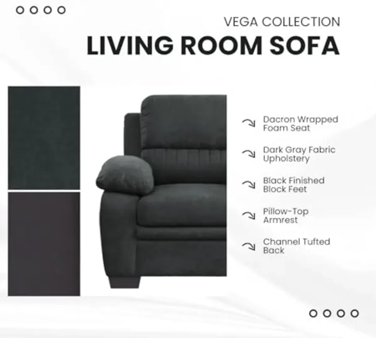 Lexicon Vega 2-Piece Living Room Sofa Set, Dark Gray