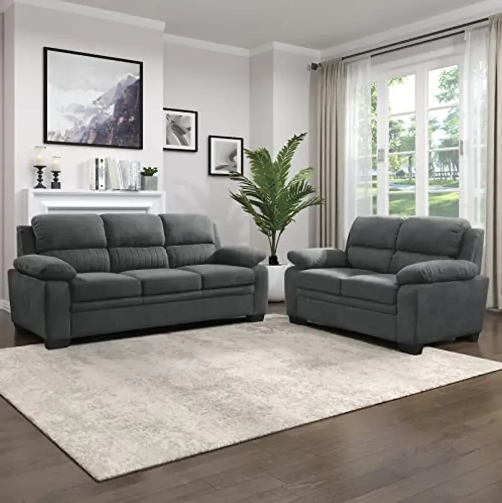 Lexicon Vega 2-Piece Living Room Sofa Set, Dark Gray