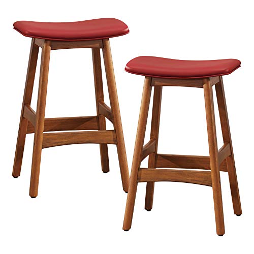 Lexicon Springfield Saddle Seat Counter Height Stool (Set of 2), 25" SH, Matte Red
