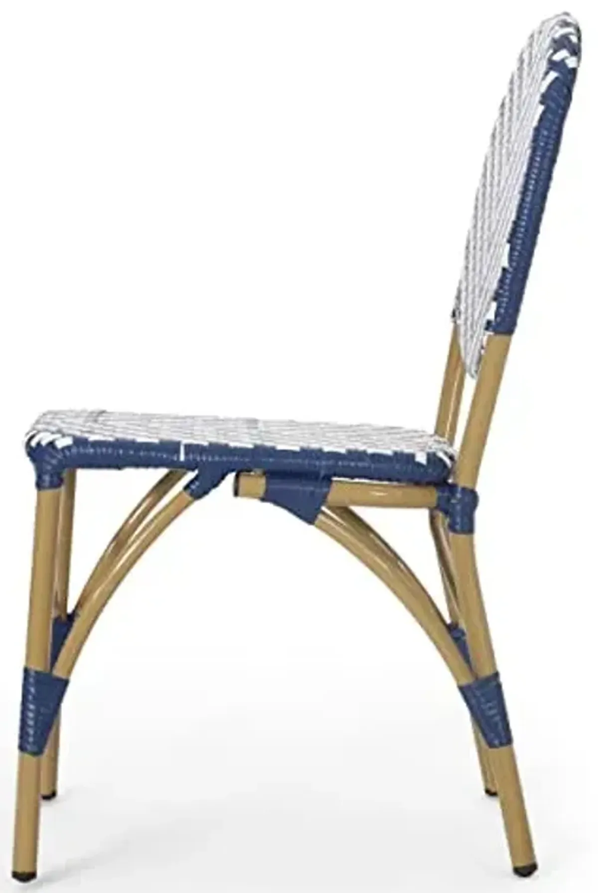 Christopher Knight Home Picardy Outdoor Bistro Chair, Navy Blue + White + Bamboo Finish