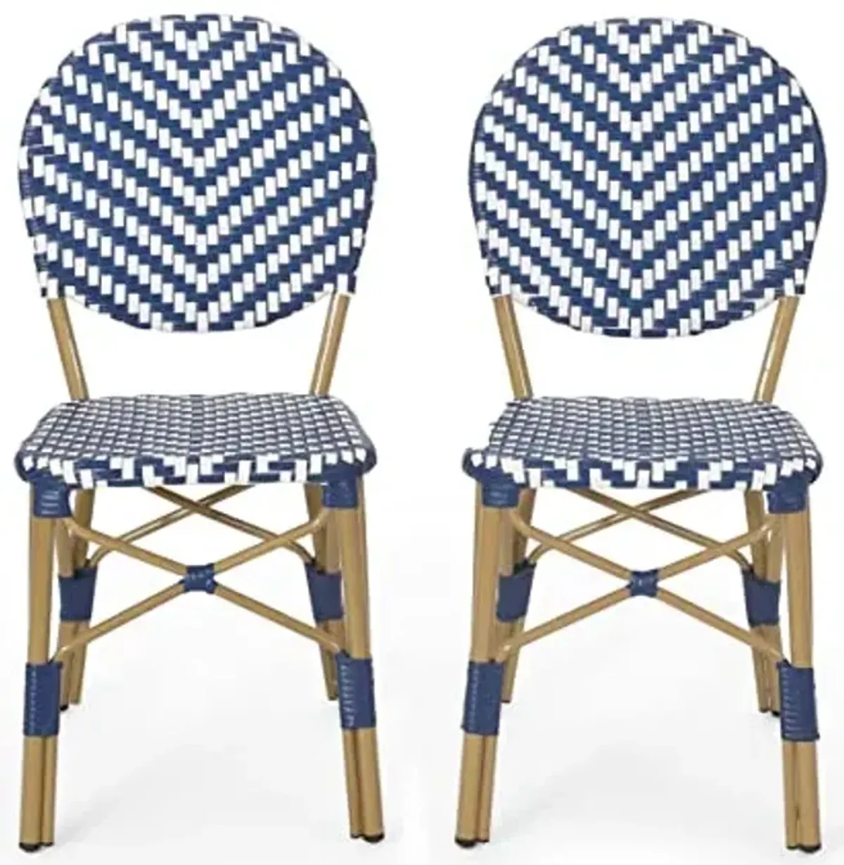 Christopher Knight Home Picardy Outdoor Bistro Chair, Navy Blue + White + Bamboo Finish
