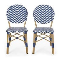 Christopher Knight Home Picardy Outdoor Bistro Chair, Navy Blue + White + Bamboo Finish
