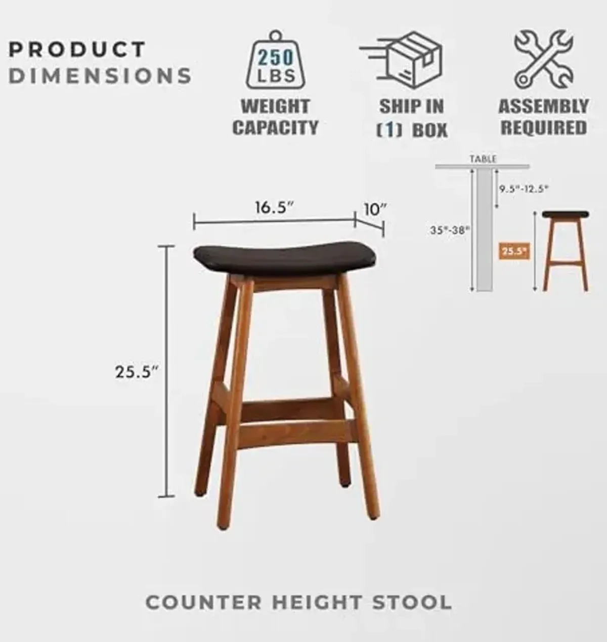 Lexicon Springfield Saddle Seat Counter Height Stool (Set of 2), 25" SH, Matte Dark Brown